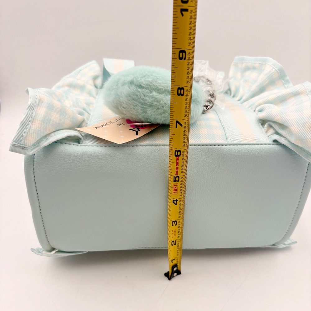Luv Betsey Johnson Gingham LBRUFFLE Crossbody Tote Bag Blue White Heart Charm - Picture 12 of 12